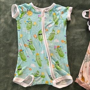 Little Sleepies Pickle Party Romper - Blue and Green